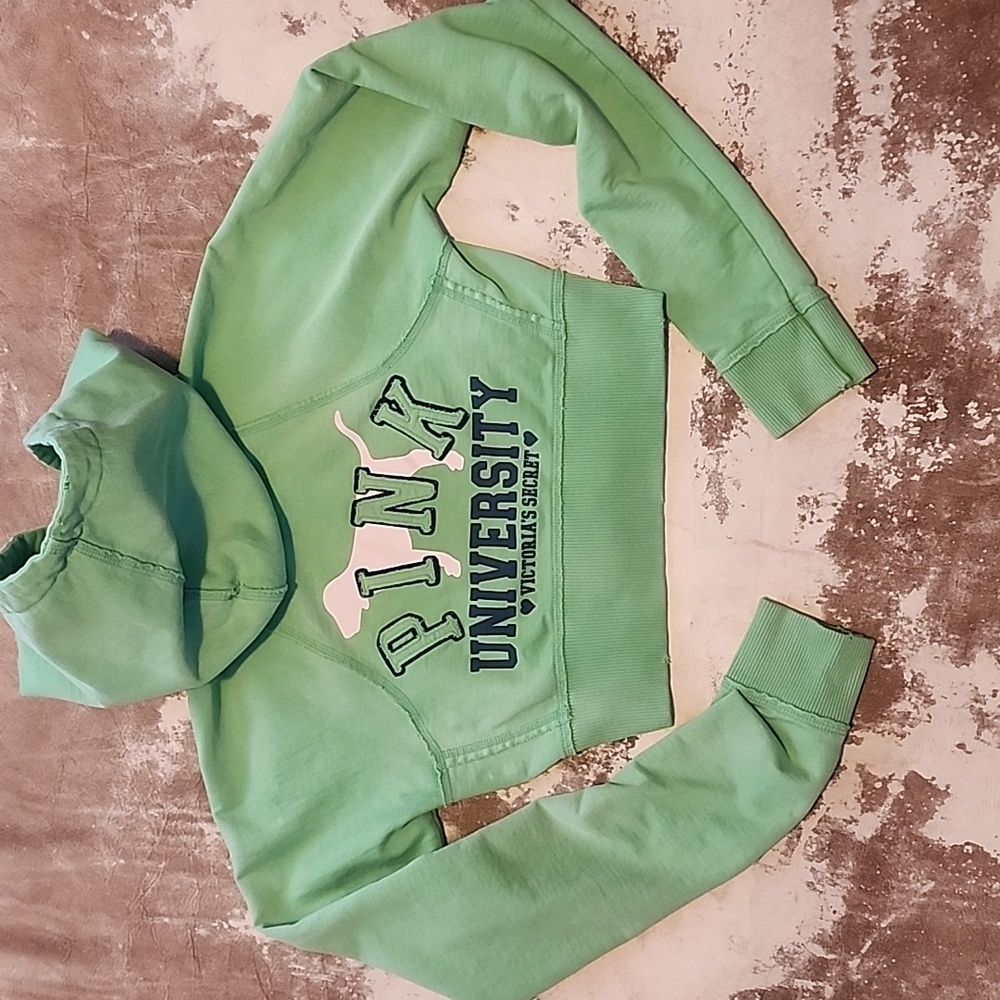 Y2K Pink VS Lime Green Fullzip Cropped Hoodie. Size: XS